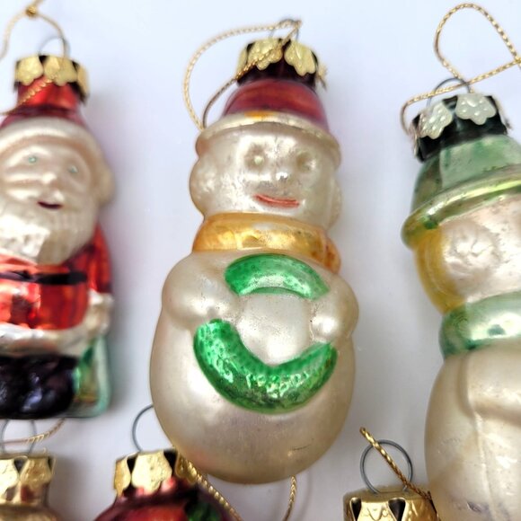Glass Ornaments Set 7 1992 Snowman Santa 3.5'' Christmas Tree Ornaments Vintage - Picture 7 of 9